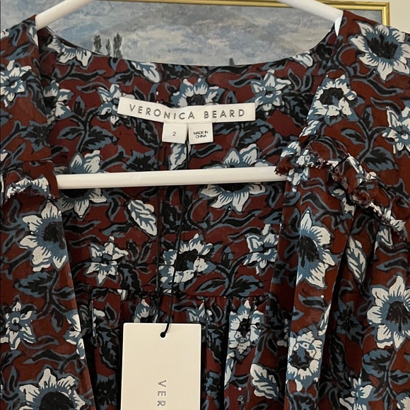 Veronica Beard Burgundy Floral Long Sleeve Dress - Picture 3 of 6